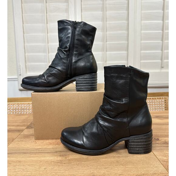 Miz Mooz Gem Dressy Boots Black Ruched Leather Size 6.5/7 US 37 EU NWOB Stylish - Picture 3 of 14